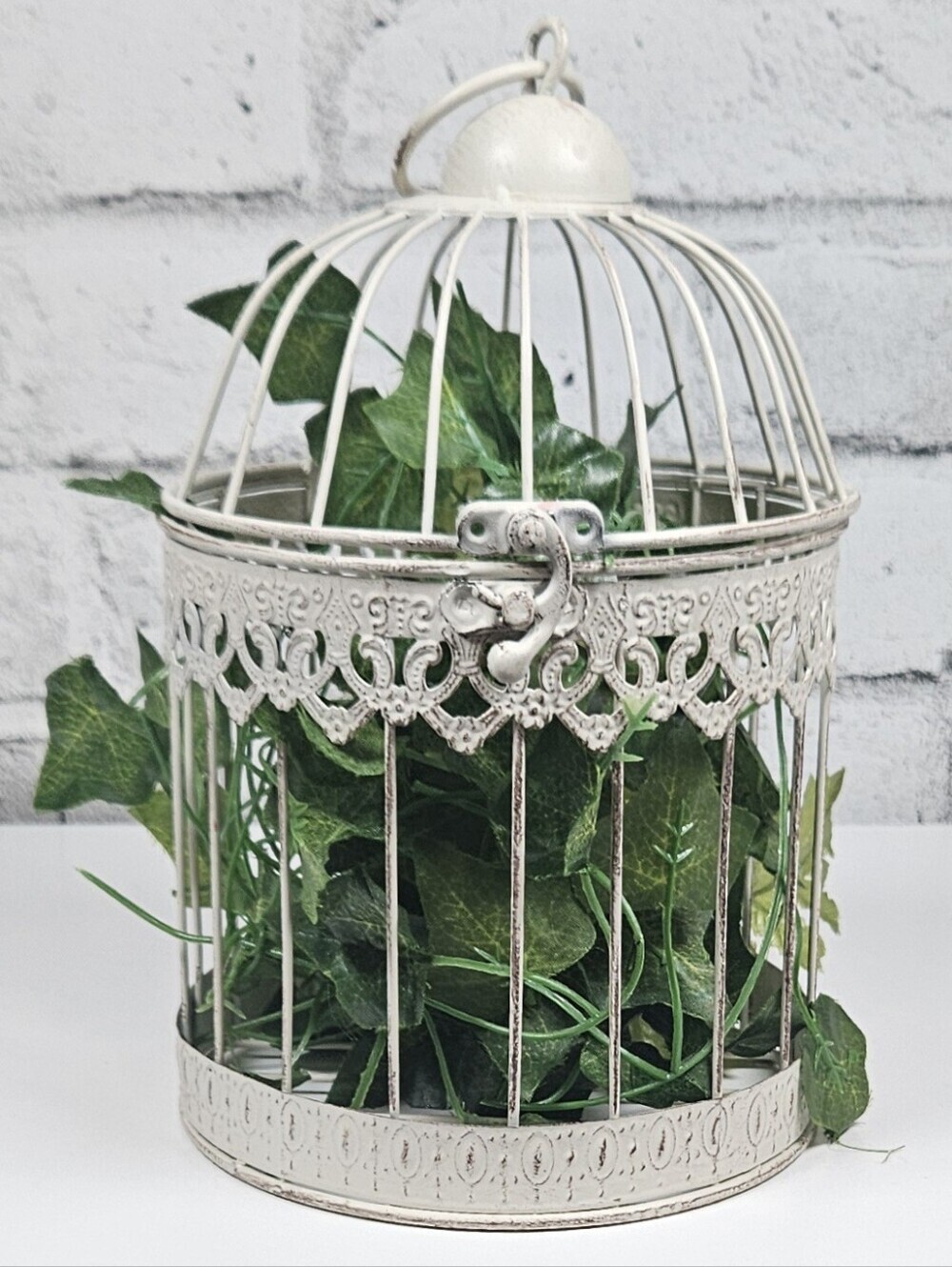 Vintage White Distressed Metal Birdcage Decorative Planter Wedding Centerpiece
